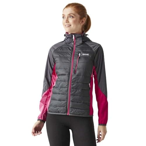 Image of Regatta Womens Andreson Jacket Pro Hybrid Lightweight Full Zip Hooded Coat, Seal Grey/Flamingo Pink, 16 EU