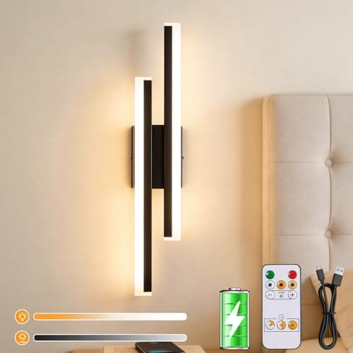 Image of Dehobo Rechargeable Wall Light Indoor, Battery Operated Wall Light 50cm, 3 Color Temperatures Dimmable Wall Scone Modern, Acrylic 4400mAh Wireless Wall Lamp for Living Room, Bedroom, Staircase, Black
