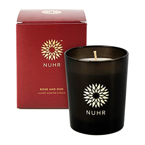 Image of NUHR Home Scented Candles Rose & Oud Luxury Candle Gifts, Rich Scent Aromatherapy Pamper Gifts for Women, Men Decorative Candles, 50 Hours Burn, Handmade, Vegetable Wax, 200gm