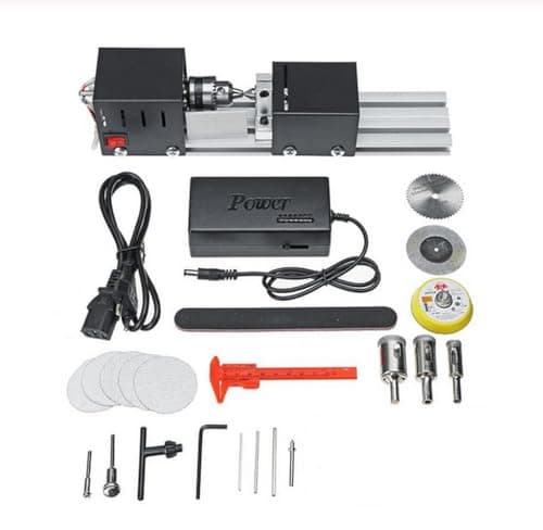 Image of Onetuon Mini Lathe Beads Polisher Machine DIY CNC Machining for Table Woodworking Wood DIY Tool Lathe Standard Set 6 in 1 (Black)