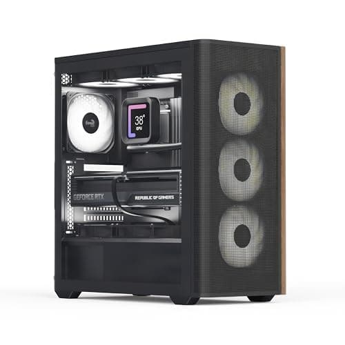 Image of AeroCool D501A Mid Tower Case, Wood-Accented Mesh Front, 360mm Radiator Support, 11 Fan Slots, 400mm GPU, ATX/m-ATX/mini-ITX, Magnetic Dust Filters, SPCC Steel Construction, Trendy PC Build, Black