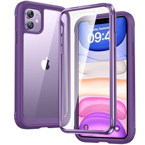Image of Diaclara iPhone 11 Case, 360° Full Body with Built-in Screen Protector Touch Sensitive, Shockproof Soft TPU Bumper Phone Case Clear Designed for iPhone 11 6.1" - Purple