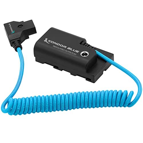 Image of KONDOR BLUE | D-Tap to NPF Coiled Dummy Battery Cable for Sony L-Series | 16"-36" Coiled Cable Connect D-Tap Sources to Your Device | Blue