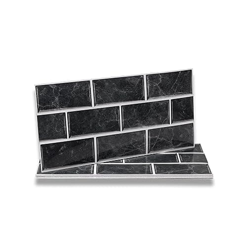 Image of Fantasnight Black Tile Stickers Vinyl Peel and Stick for Bathroom Kitchen 30x15cm 12Pcs Brick Self Adhesive Wall Tile Waterproof Tiles Stick on Tile Backsplash for Living Room