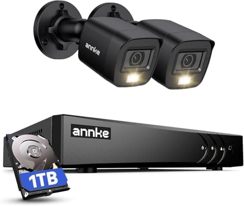 Image of ANNKE 8 Channel 3K Lite H.265+ AI DVR CCTV Camera System with 1TB Hard Drive, 2x 2MP Color Night Vision Security Camera Outdoor, Human/Vehicle Detection, Email Alert with Images, IP67 Waterproof