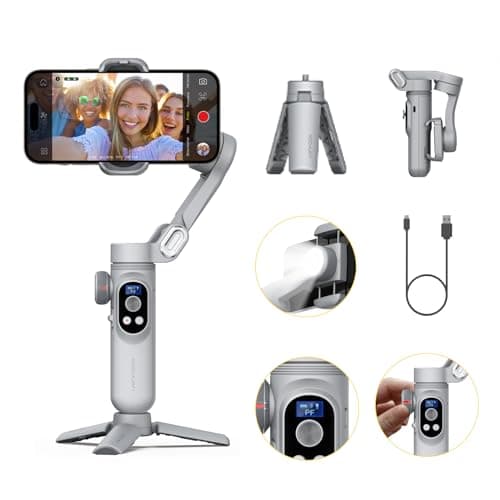 Image of AOCHUAN Gimbal Stabilizer for Smartphone, 3-Axis iPhone Gimbal Portable Gimbal w/OLED Display for iPhone/Andriod, Phone Gimbal with Face/Object Tracking for Tiktok YouTube Vlog-Smart X Pro Gray