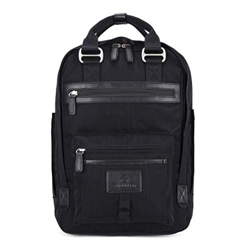 Image of SEVENTEEN LONDON – Modern Urban Unisex Black & Black 'Wimbledon' Backpack in a Classic Slim Simple Design – Fits Laptop up to 13”