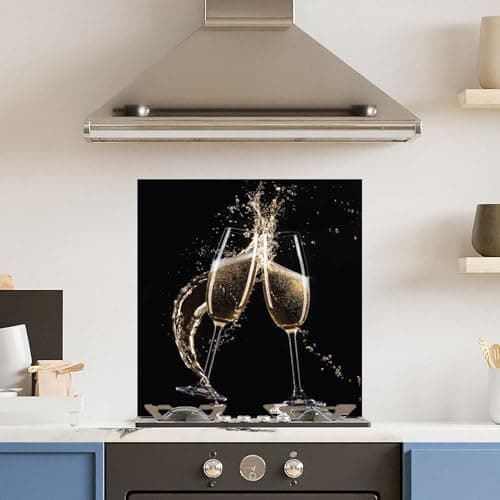 Image of Premium (w)60cm x (h)65cm Champagne Flute Glass 6mm Kitchen Splashback Heat Resistant Toughened Polished Edges - Back Splash Back Coloured Hob Painted Tempered Splashback