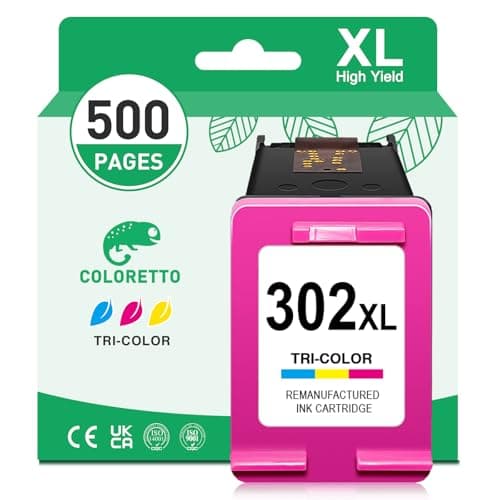 Image of COLORETTO 302 XL Ink Cartridge Colour for HP Deskjet 3637 3630 3636 2130 Envy 4527 4524 4523 4520 Officejet 3830 3831 4658 Printer Ink for 302 color Replacement