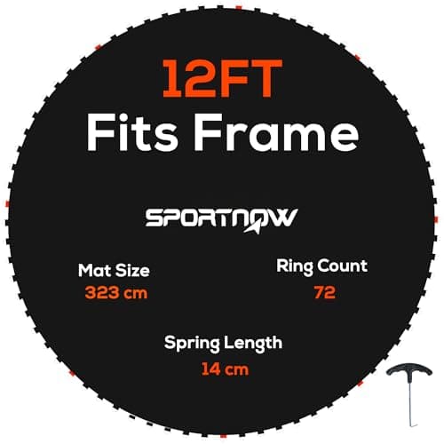 Image of SPORTNOW Trampoline Replacement Mat with Eight Rows of Stitching, Spring Pull Tool, 72 V-Hooks, for 12ft Trampoline, Using 14cm Springs, Trampoline Jumping Mat, Black