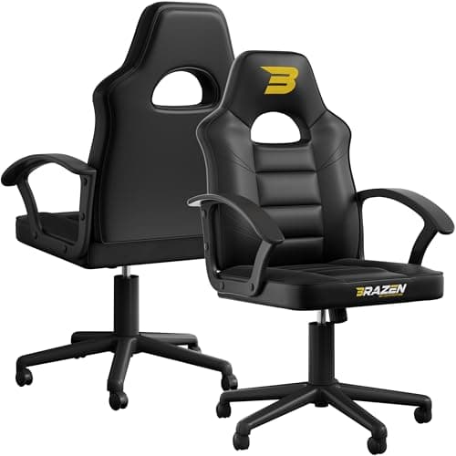Image of BraZen Ergonomic Office Gaming Chair for Adults Computer Adult Gaming Chair PC Black Mid Back Computer PC Ergonomic Video Gamer Chairs For Adults - Valor Black