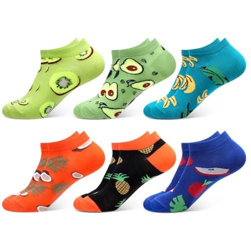 Image of Zuimei 6 Pairs Womens Ankle Socks Funny Trainer Socks 4-7 Ladies Colourful Novelty Low Cut Sock Fruit Sock Multipack Gifts for Women