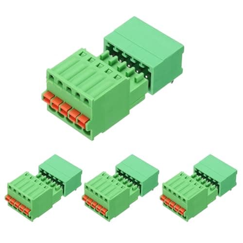 Image of sourcing map 4set 2.5mm/0.1" Pitch PCB Terminal Block Connector 5 Pin 90 Degree Pin Male Female Pluggable Quick PCB Wiring Terminals for 27-20AWG Cable Mechanical Equipment, Green