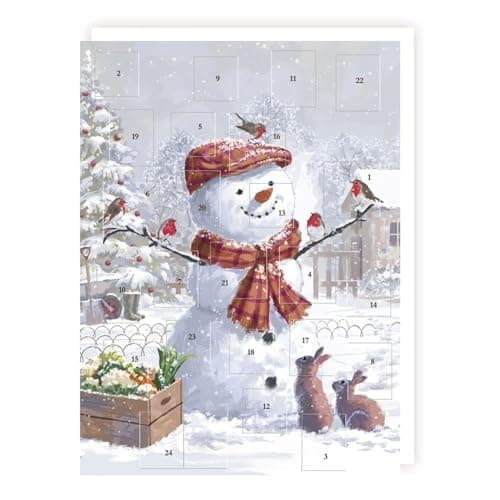 Image of Tracks Traditional Smiling Snowman Advent Calendar - 24 Doors Christmas Countdown, White