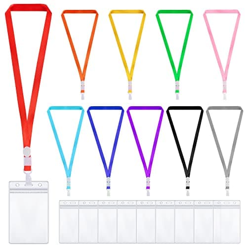 Image of Medo 10 Pcs Lanyard with Card Holder, Badge Card Holder with Color Neck Lanyard Waterproof Transparent Badge Holder for Staff Students Business Cards ID Badges Key Offices School