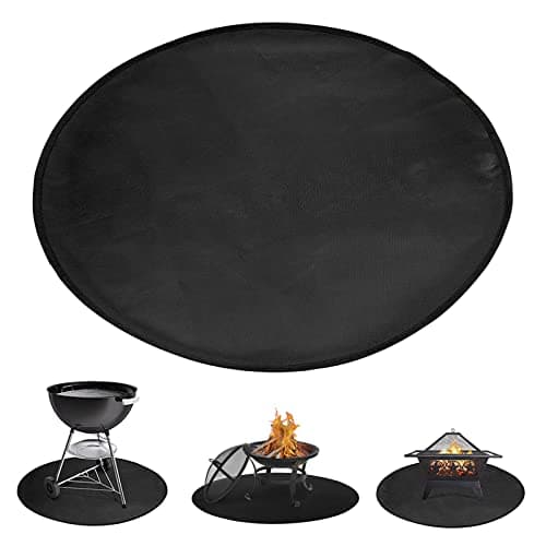 Image of JasCherry Fire Pit Mat Heat Proof Round Mat for Outdoor Patio Deck Grass Lawn Protection - Folding 3 Layer Large Heat Shield Grill Fireproof Mat BBQ Camping Bonfires Utensils - Diameter 36" Black