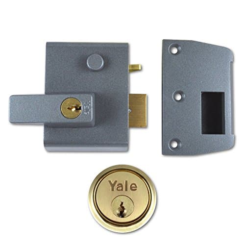 Image of Yale P-2-DMG-PB-40 Double Locking Nightlatch, 40 mm Backset, Dark Metallic Finish/Polished Brass Cylinder, High Security, can be Locked from Inside with Key