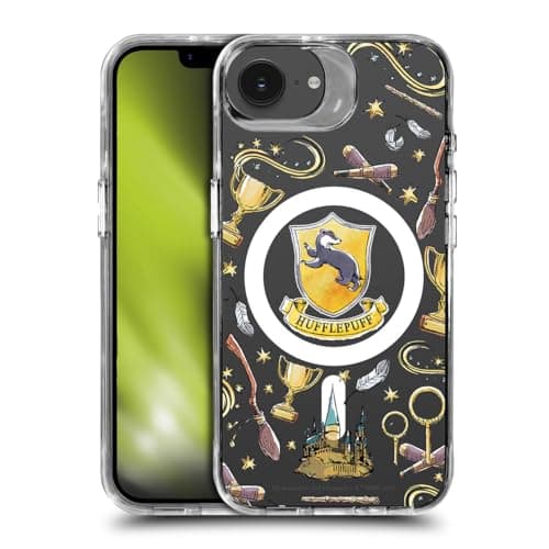 Image of Head Case Designs Officially Licensed Harry Potter Hufflepuff Pattern Magical Icons Shockproof Bumper Case [Military Grade Protection] Compatible with Apple iPhone 16e and Compatible with MagSafe