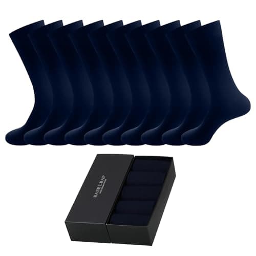 Image of EASE LEAP 10 Pairs Mens Dress Socks Comfortable Cotton Crew Sock Calf High Breathable Formal Socks with Gift Box, Size 9-12 (Navy Blue)