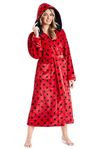 Image of CityComfort Dressing Gowns For Women, Soft Fleece Women's Robes (Red/Black, M)