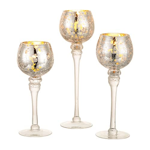 Image of Inweder Tea Light Holders Glass - 3Pcs Mercury Glass Tealight Holders Silver Candle Holders for Christmas Wedding Home Decor Candlestick Holder Tea Light Candle Holder Fit Pillar and Floating Candles
