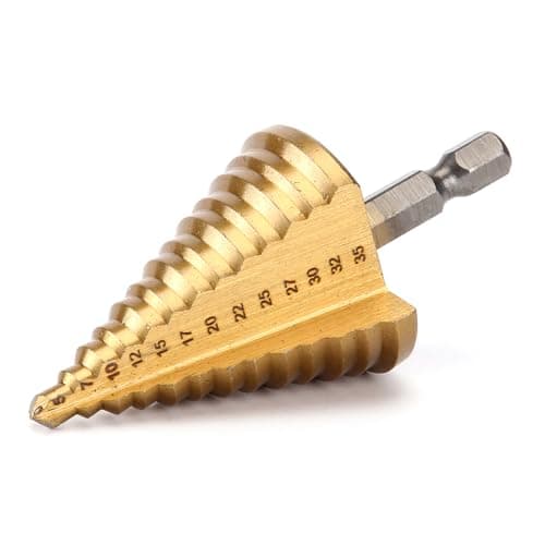 Image of Oiieco Step Drill Bit, HSS Titanium Step Drill Bit Titanium Coated, Cone cutter, Hex Shank Spiral Flute step drill bit For Metal, Hole Cutter Drill Bit for Metal, PVC, Wood (5-35mm Step Bit)