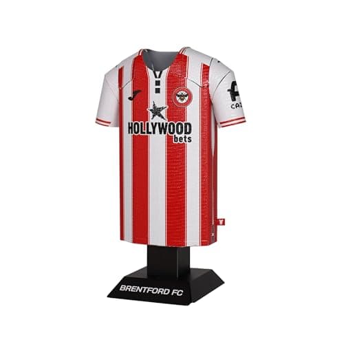 Image of Brentford FC 23/25 25/26 Home Away Third 92-94 Retro Metal Football Shirt - Officially Licensed Miniature Alloy Replica Jersey Collectible Display Gift - Personalise Name & Number Decals (25/26 Home)