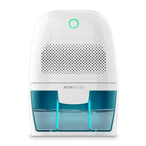 Image of MONHOUSE Mini Air Dehumidifier 600ml Portable, Compact & Quiet Moisture Absorber for Home, Bedroom Damp, Car, Office, Garage, Caravan & Basement - Electric Mould Remover - White/Blue