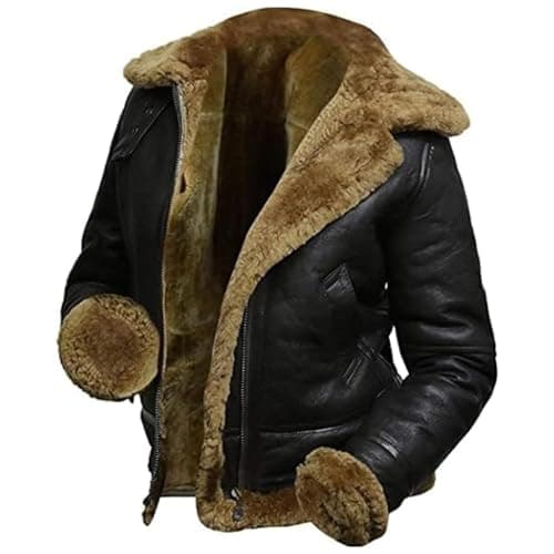 Image of TRESSANO Women's Hooded Leather Jacket - Faux Fur Shearling Aviator Pilot Bomber Genuine Sheepskin Leather Jackets for Women, Black, L