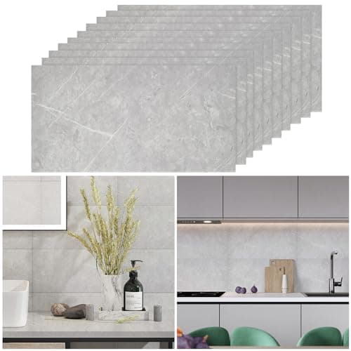 Image of Warmiehomy Marble Tiles 60x30cm 30Pcs Thicken Self Adhesive Wall Tiles Waterproof,Peel and Stick on Vinyl Tiles for Living Room Bedroom Bathroom Kitchen Splashback,Monet Grey