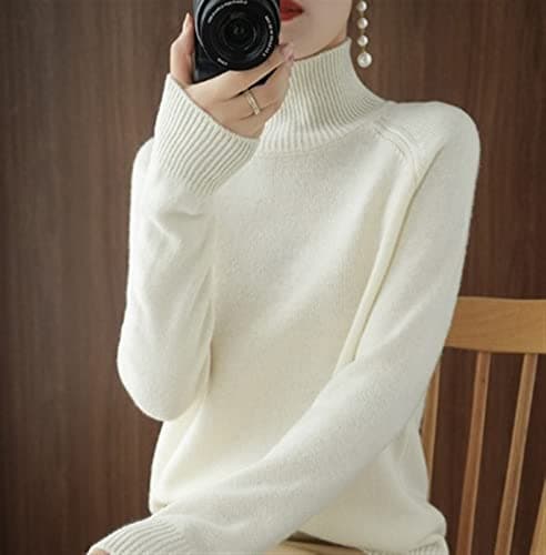 Image of Womens Turtleneck Sweaters Winter Jumpers Knit Long Sleeve Thick Loose Pullover Casual Tops *# (Color : White, Size : X-Large)