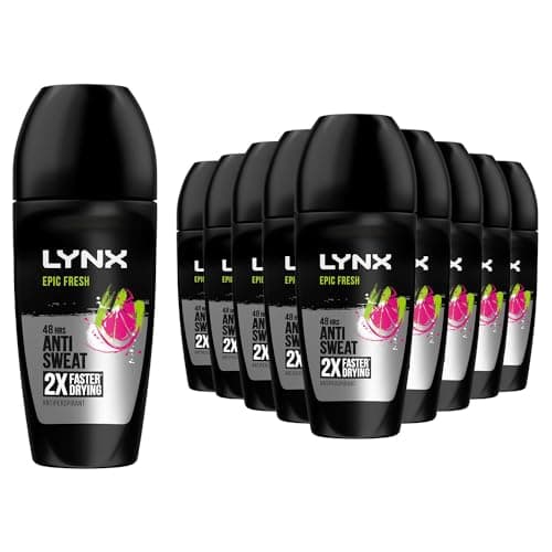 Image of Lynx Epic Fresh Antiperspirant Roll On for Men 50ml Pack of 12 48H Sweat & Odour Protection Fast Drying Mens Roll On Deodorant Travel Size Lynx Antiperspirant Roll On