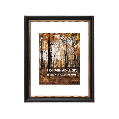 Image of Eitida 11x14 in Wood Classic Vintage Picture Frame, Ornate Gold Beaded Inner, Matted for 8x10 Photo, Vertical or Horizontal Display, Glass Cover, Black