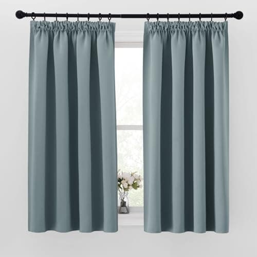 Image of PONY DANCE Pencil Pleat Curtains - Soft Thermal Insulated Blackout Curtain Panels for Home Decoration Room Darkening Drapery for Bedroom, Greyish Blue, 2 Panels, W46 X L54