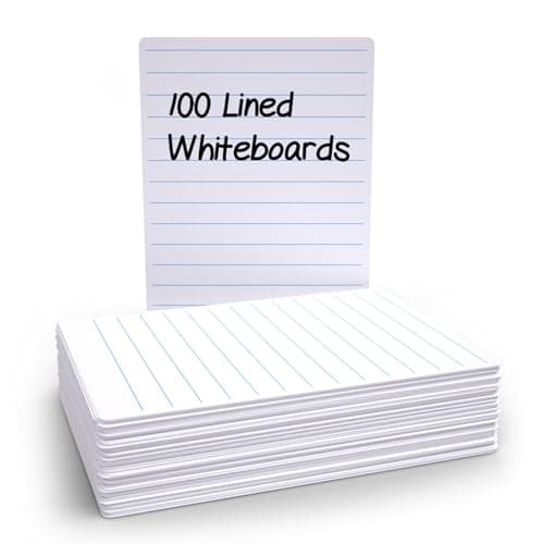 Image of Show-Me Basics A4 Lined/Plain Budget Whiteboards – Pack of 100 Double-Sided Dry-Wipe Student Boards (Tear-Resistant Surface, Lined one side and Plain Reverse, Classroom, Home, Learning Aid)