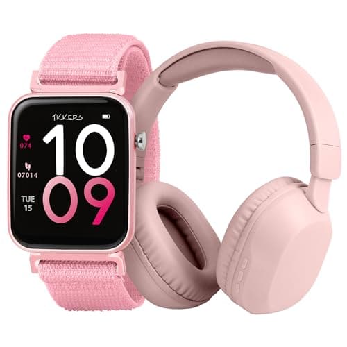 Image of Tikkers Smart Series 13 - Pink Easy Release Fabric Strap Smart Watch & Headphone TKS13-0034-SET
