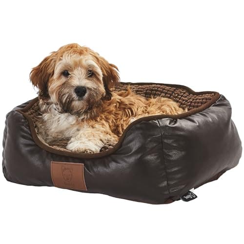 Image of Bunty Tuscan Small Dog Bed - Leather Look Pet Bed, Chew Resistant, Soft Fleece Interior, High Density Filling, Firm Insulating Base - Made in the UK - Small