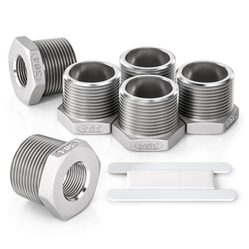Image of Bwintech 6 Pcs 1/2" Male to 1/4" Female BSP Thread Stainless Hex Bushing Reducing Connector for Pipe Connecting Conversion