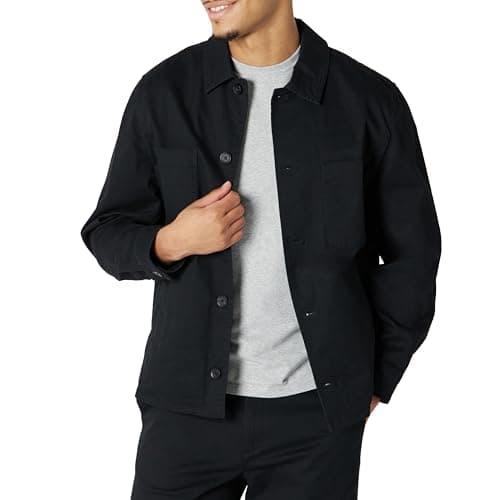 Image of Amazon Essentials Men's Relaxed-Fit Stretch Cotton Utility Jacket, Black, L