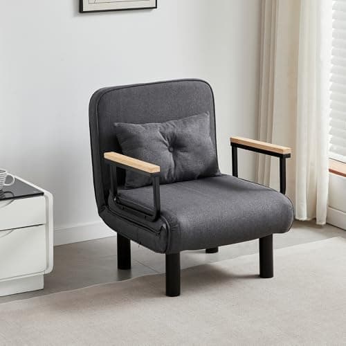 Image of mcc direct 4 in 1 Folding Single Sofa Bed Convertible Lounge Sleeper Chair with Adjustable Backrest and 2 Tufted Cushions, Sleeper Recliner Armchair for Living Room, Bedroom, Guest Room (Grey)