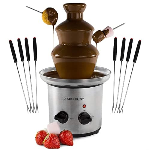 Image of Andrew James Chocolate Fountain with 8 Skewers | 3 Tiers Fondue Set with Extra Deep Drip Tray | Electric Fondue Set Great for Parties and Entertaining | 1 L Capacity Chocolate Fountains