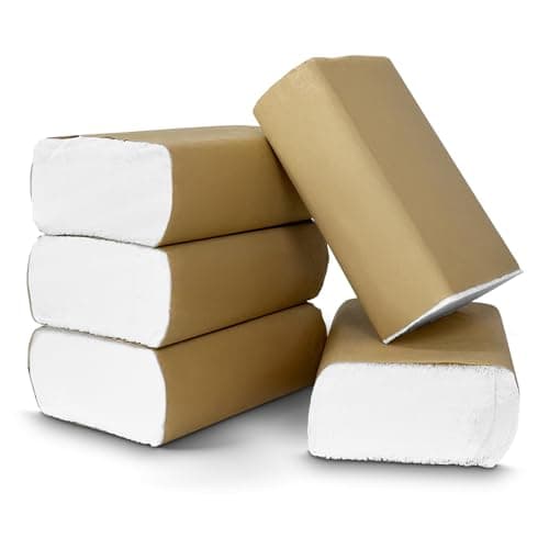 Image of Pack of 1000 (5 Packs – 200 Per/Pack) 1Ply Z-Fold Hand Paper Towels Sheets White 210mm x 210mm. Dispenser Compatible | Ideal for Kitchen, Catering, Bathroom, Restroom