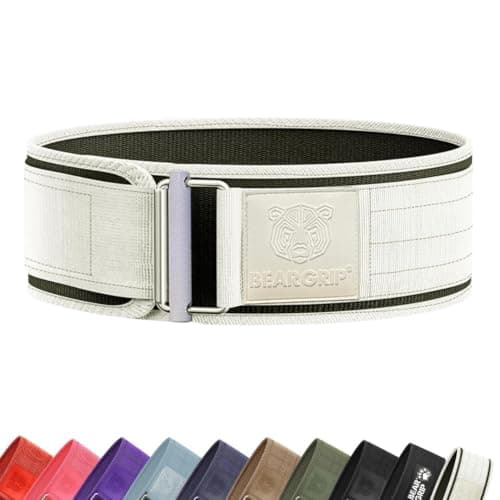 Image of BEAR GRIP Weightlifting Belt, Self-Locking, Nylon, XS, White