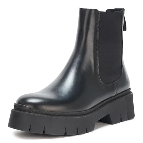 Image of HUGO Women's Kris Leather Chelsea Boot, Black Currant, 9 UK