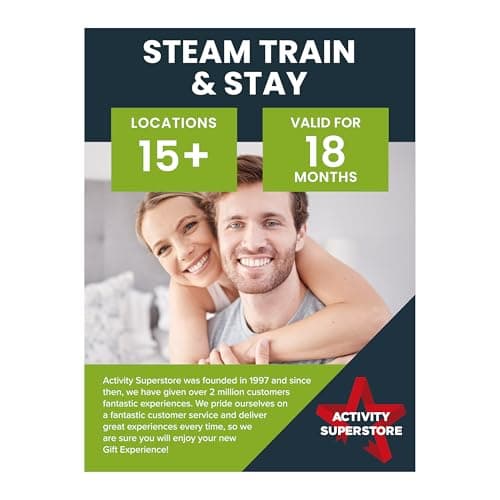 Image of Activity Superstore Steam Train & Stay, UK Locations, Experience Days, Train Gifts, Couples Gifts, Retirement Gifts
