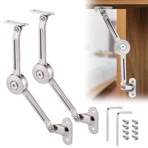 Image of JIZZU 2Pcs Soft Close Lid Support Hinges with Screws & Hex Key, Satin Nickel Drop Down Hinges Support 40lb, Folding Lid Stay Hinges for Kitchen Door Cabinet Cupboard Wardrobe Toy Box Lift Up Stay