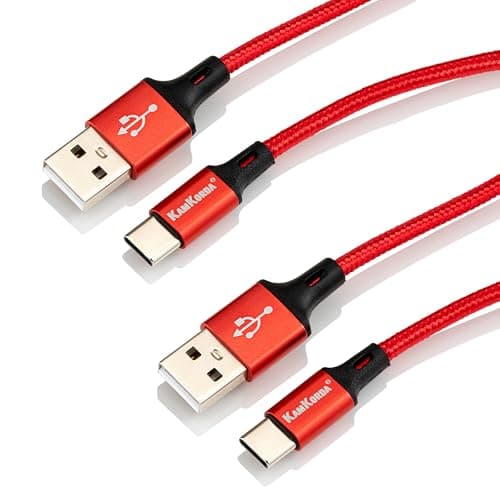 Image of USB C Charger Cable 2M, Type C Fast Charging Braided Cable, USB A to USB C Cable, Compatible with iPhone 15, Samsung Galaxy, Huawei, Google Pixel, Switch, Red, 2 Pack