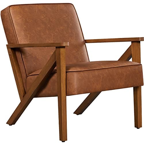 Image of Yaheetech PU Leather Armchair, Modern Tub Chair, Retro Lounge Sofa Chair with Wooden Frame and Comfy Seat for Living Room Bedroom Home Office Light Brown