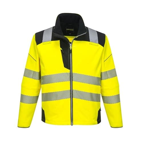 Image of Portwest T402 Men's PW3 Hi Vis Safety Jacket - Windproof Water Resistant High Visibility Reflective Softshell Jacket Yellow/Black, X-Large