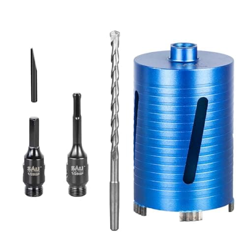 Image of Diamond Core Drill Bit Set - 107mm x 150mm Turbo Laser-Welded Segments for Concrete, Brick, Block, Stone Masonry, Granite - SDS & Hex Shank Adapters, Centre Bit